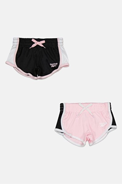 Reebok شورت رياضي بشعار العلامة التجارية للبنات الصغار، قطعتين، وردي