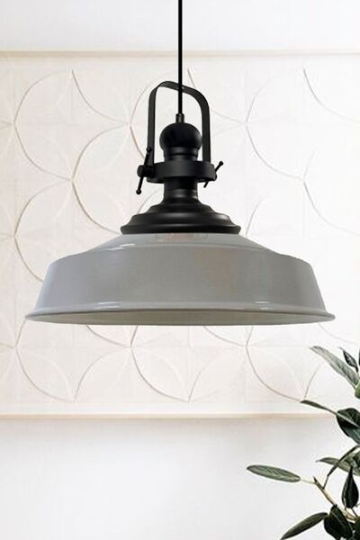 Bamyum Gri Asaletli Tekli Avize Siyah Başlık Retro Sarkıt Lamba Restoran Cafe...