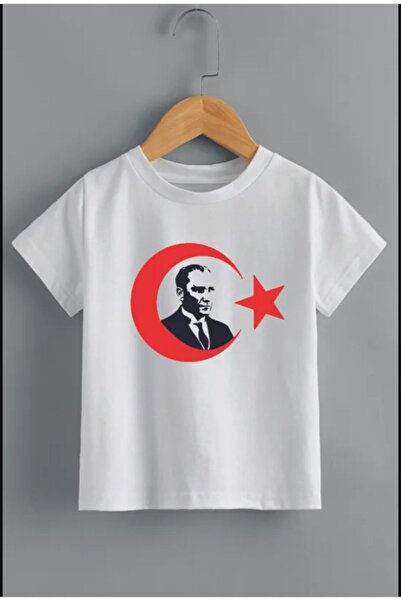 JENOLAN DEČJA ATATURK / ZASTAVA ŠTAMPANA KRATKORUKAVA CRNO-BELA CRVENA MAJICA