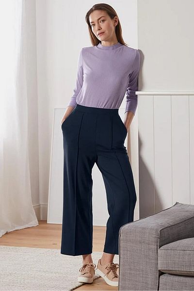 Tchibo Women Wide Leg Plain Culotte Pants, Navy