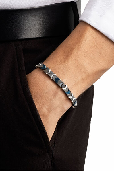 So CHIC... Renkli Hematit Taşlı 21 Cm Çelik Erkek Bileklik