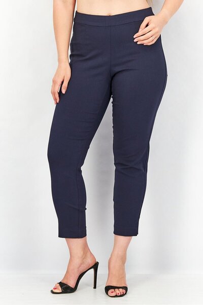 Tchibo بنطلون نسائي مطاطي سادة بقصّة عادية، أزرق داكن