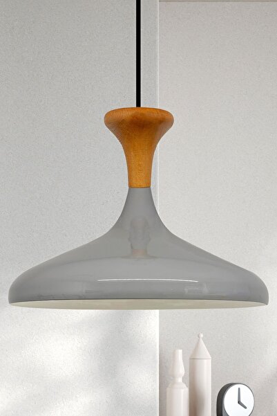 Bamyum Champion Gri Ahşap Mantar Başlık Tekli Avize Salon Oturma Odası Mutfak...