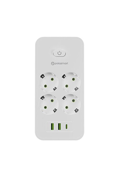 Polosmart MP17 4 Prizli 2 USB 1 Type-C Çıkışlı Termal Akım Çocuk Korumalı 2M Uzatma Kablosu Beyaz