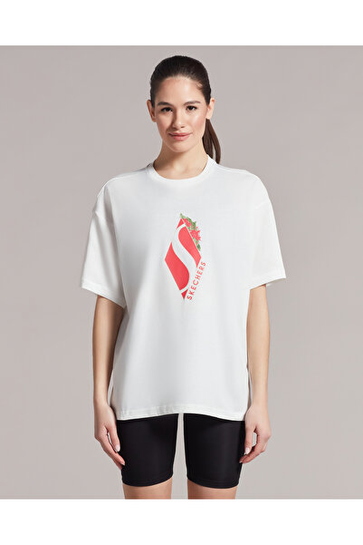 SKECHERS Λευκό γυναικείο μπλουζάκι - W Graphic, Puff Print, Crew Neck S231278-100