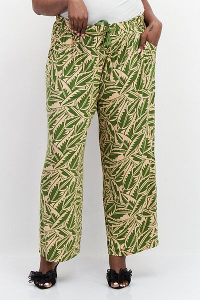 Tchibo Printed Palazzo Trousers, Green-Beige