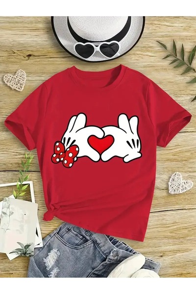 JENOLAN TRIOC UNISEX CU MÂNECĂ SCURTĂ CU IMPRIMEU INIMĂ DE DESENE ANIMATE PEN...