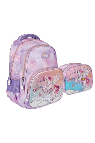 Relaxion Set de 3 figurine și paiete pentru fete - Rucsac pentru școală primară în relief cu prânz și suport pentru stilou RLX1370