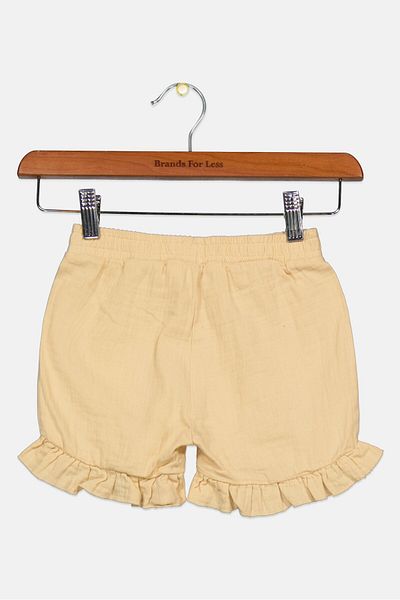 NA-KD Kids Girls Textured Basic Shorts, Light Yellow