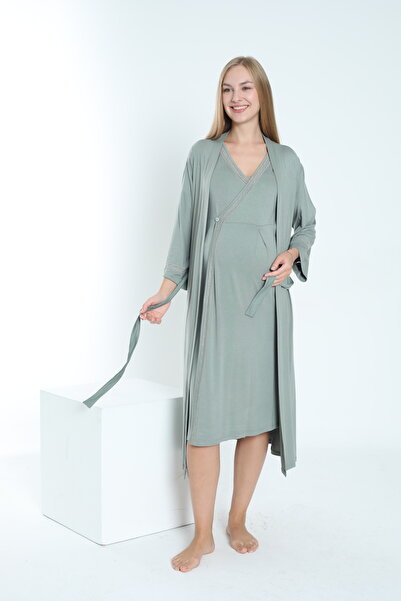 Miss Dünya Lissa Set cămașă de noapte pentru maternitate și maternitate cu halat verde