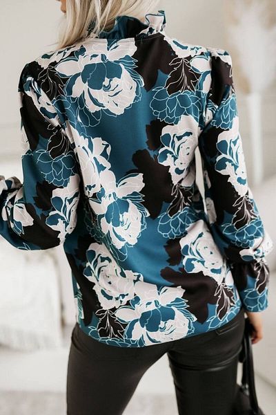 Welsoft Ruffle Collar Front Laced Moskrepe Fabric Blouse