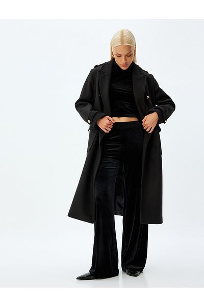 Koton Velvet Fabric - Spanish Leg Trousers, Standard Waist
