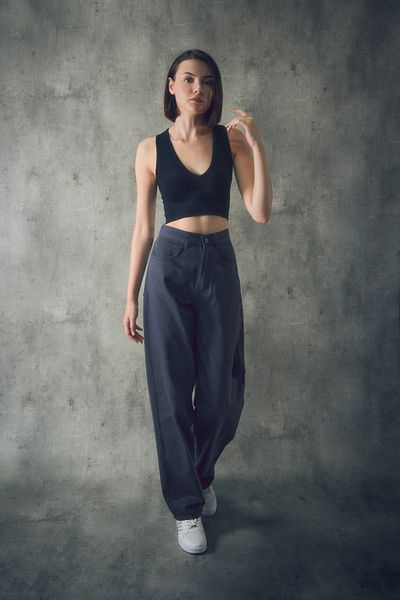 Fulla Moda Palazzo Jean με αγκράφα στη μέση με φερμουάρ