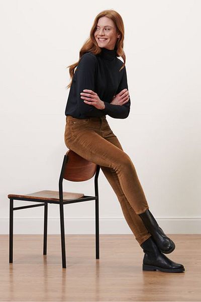 Tchibo Women Slim Fit Velvet Pant, Brown