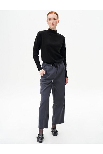 KYR Dark Smoke Colored Elastic Waist Lace-Up Trousers