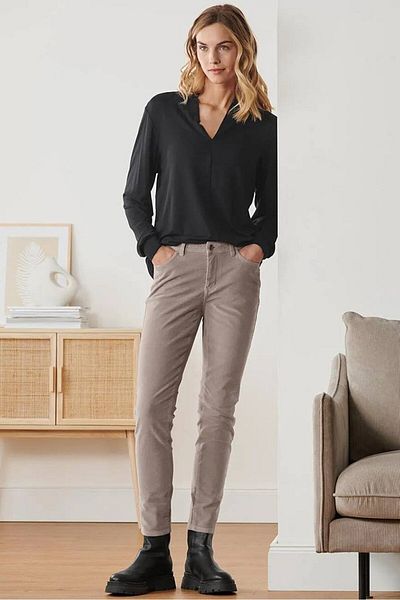 Tchibo Women Slim Fit Textured Woven Stretchable Pants, Taupe