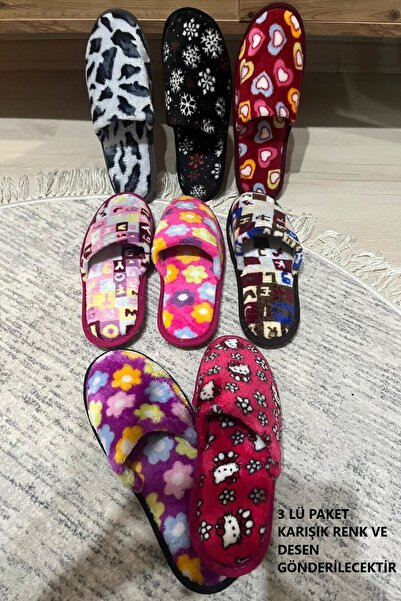 İlkem 3 Lü Paket Kışlık Yıkanablir Hediyelik Bohçalık Çeyizlik Misafir Ev Terlik