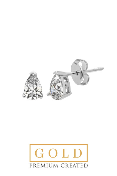 So CHIC... Beyaz Altın Sertifikalı Taşlı Premium Created Damla Tektaş Küpe