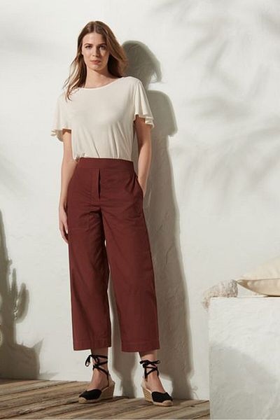 Tchibo Women Modern Fit Plain Wide Leg Pant, Brown