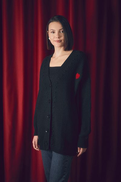 Fulla Moda Heart Embroidered Knitwear Cardigan