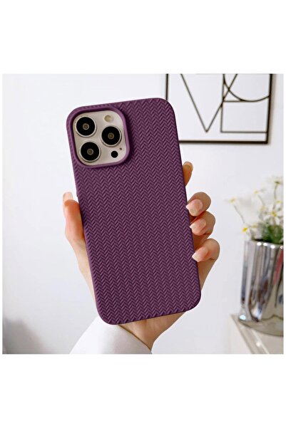 Zebana Apple iPhone 14 Pro Max Uyumlu Kılıf Zebana Woven Silikon Kılıf Derin Mor