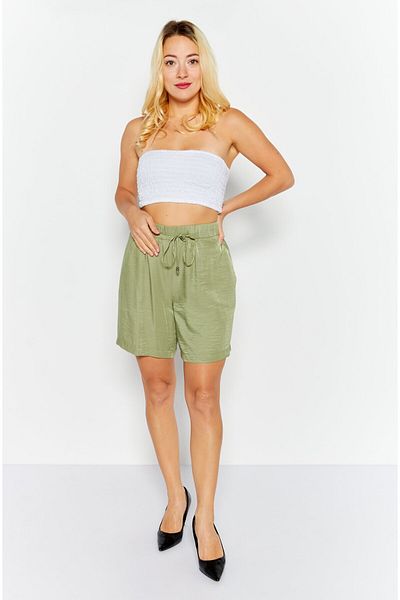 Esprit Women Solid Drawstring Basic Shorts, Green