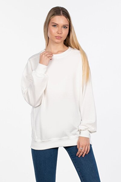 BARRELS AND OIL basic guler rotund Swea tricou - Ecru