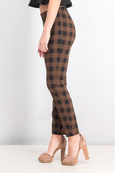 Tchibo Women Plaid Pull On Pants, Brown