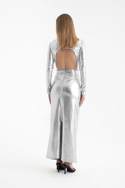 Hiccup Metallic V-Neck Cutout Detail Long Sleeve Maxi Dress