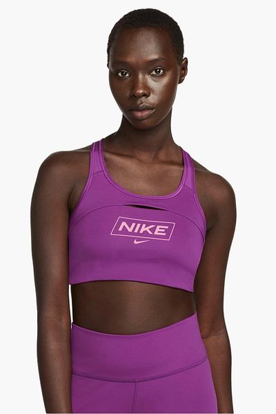 Nike Pro Dri Fit Swoosh Sports Bra In Viotech Cave Purple Γυναικεία γραφικά με μεσαία στήριξη χωρίς γέμιση Sports S
