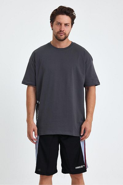 Gymwolves Ανδρικό αθλητικό μπλουζάκι Over Size - Wolf Printed, Μπλουζάκι γυμναστικής, καπνιστό