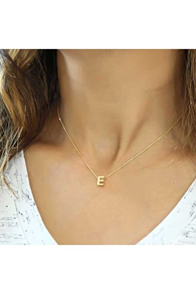 Genel Markalar Gümüş Gold 3 Boyutlu E Harf Kolye
