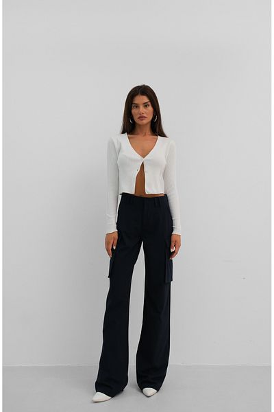 Black Fashion High Waist Navy Blue Cargo Pants - With Pockets
