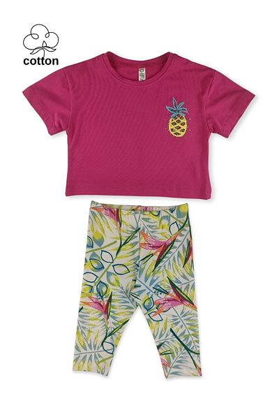 difa kids Pineapple Printed Stoned Crop Summer Girl's Top and Bottom Set