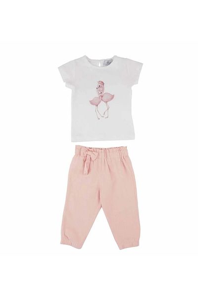 best kids Baby Girl Ecru-Powder Bow Trousers Set