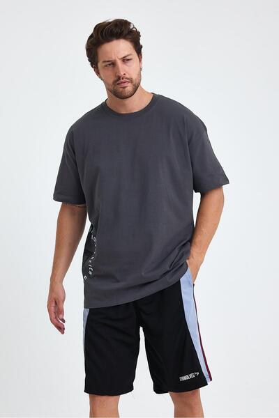 Gymwolves Ανδρικό αθλητικό μπλουζάκι Over Size - Wolf Printed, Μπλουζάκι γυμναστικής, καπνιστό