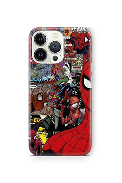 Space Star iPhone 15 Pro Uyumlu Spiderman Kolaj Tasarım Baskılı Şeffaf Kılıf
