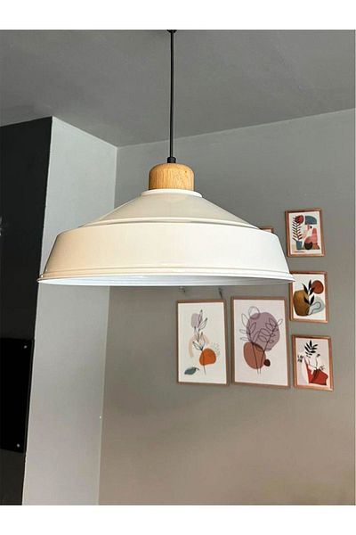 Bamyum White Retro Pendant Lamp - Chandelier Wooden Head, Restaurant Living Room Lighting