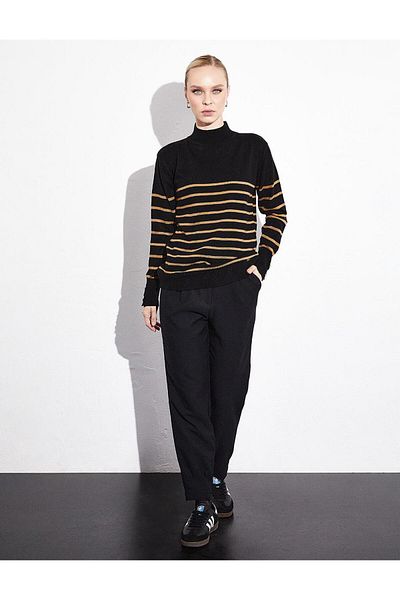 Kayra Turtleneck Striped Knitwear Blouse Black Beige