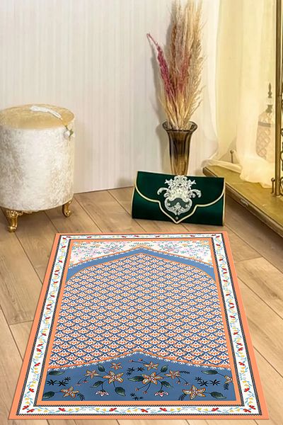 Napoli Home Digital Printed Non-Slip Base Washable Gift Dowry Prayer Mat Prayer Mat, Seccade-74-Orange,