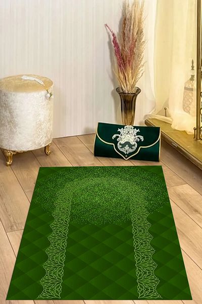 Napoli Home Дигитално отпечатан молитвен килим на нехлъзгава основа, който може да се пере, за зестра, PRAYER RUGGED-69-GREEN,