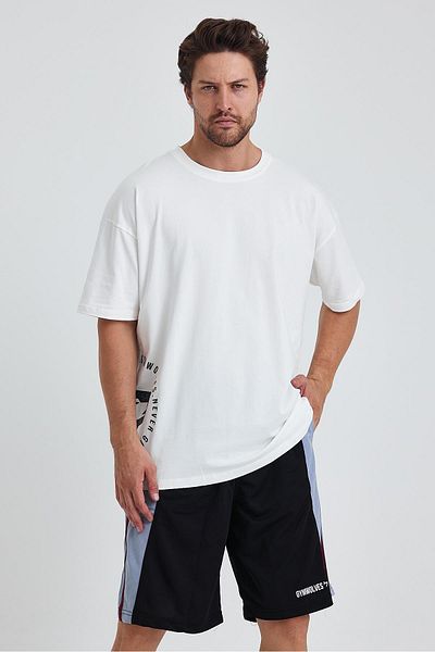 Gymwolves Wolf Printed Ανδρικό Αθλητικό T-shirt Over Size - Μπλουζάκι γυμναστικής Λευκό