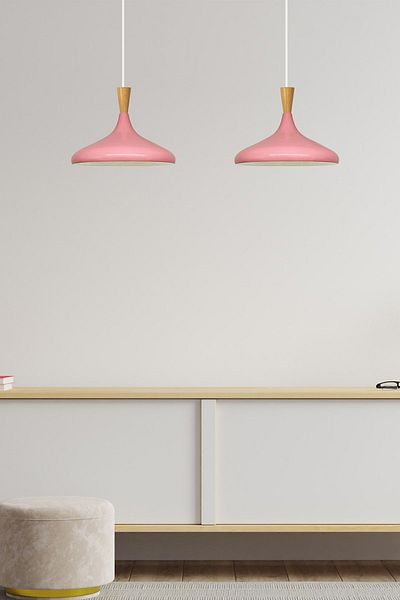 Bamyum Pink Wooden Funnel Single Chandelier Pendant Lamp Living Room Kitchen Cafe Boutique Lamp Lighting Chandeliers
