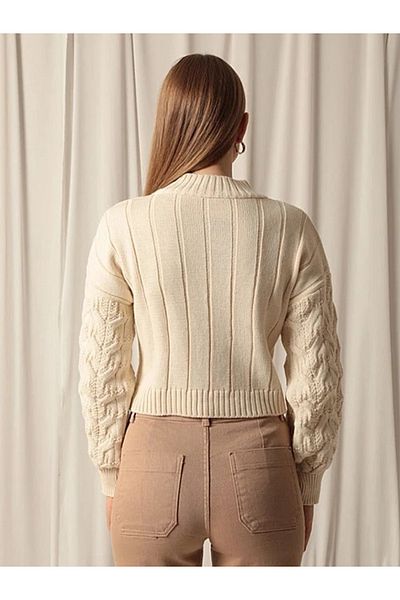 Bracha Pulover de tricotaj cu potrivire confortabilă, cu model jacquard, pe jumătate