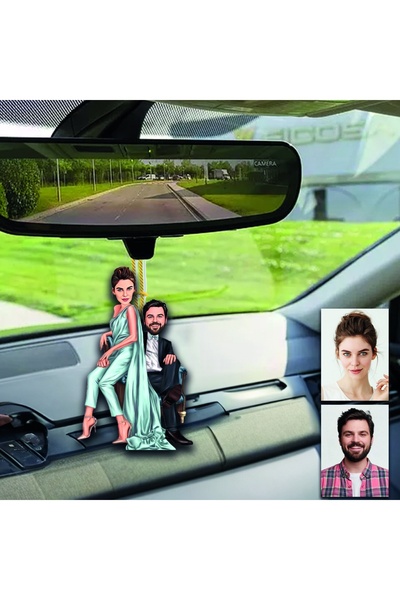 wonderlike Bay Karı Koca Ahşap Tasarımlı Araba Dikiz Ayna Süsü Magnet Olsun