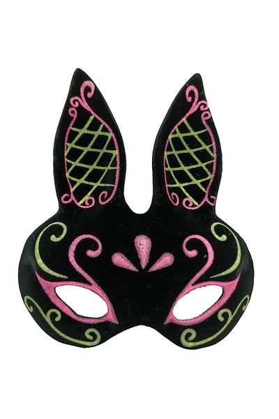Afrodit Giyim Black Color Pink Gold Glitter Black Suede Covered Rabbit Mask 18x16 cm