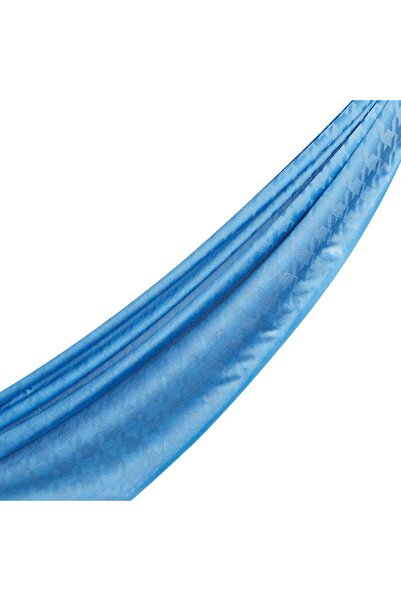 ipekevi Houndstooth Patterned Cotton Silk Shawl - Indigo