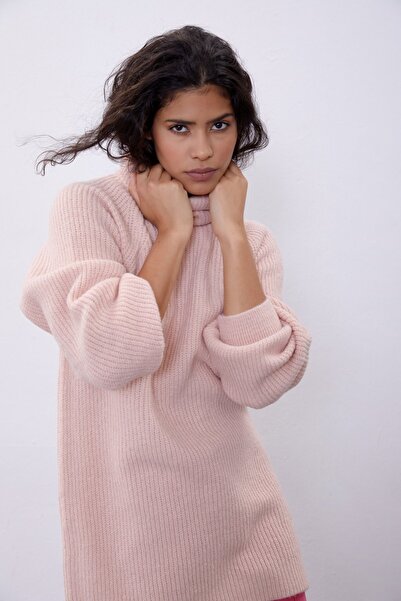 SHERIN Pembe Balıkçı Yaka Oversize Triko Tunik