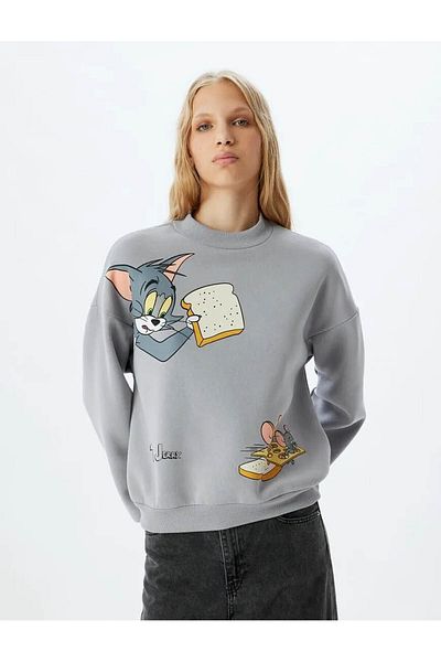 Koton Oversize mikina s potiskem Tom a Jerry - stojáček s límečkem