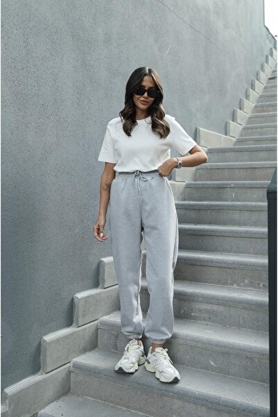 UYN SPORT Γυναικεία αθλητική φόρμα χειμερινής βαμβακερής φόρμας Jogger Leg Grey